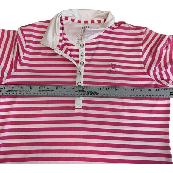Kate Lord Performance Preppy Pink White Collar Short Sleeve Polo Golf Shirt Sz L - Picture 8 of 9